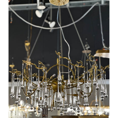 Dawn Teardrop Branch Brass Round Chandelier - Zelno Lighting