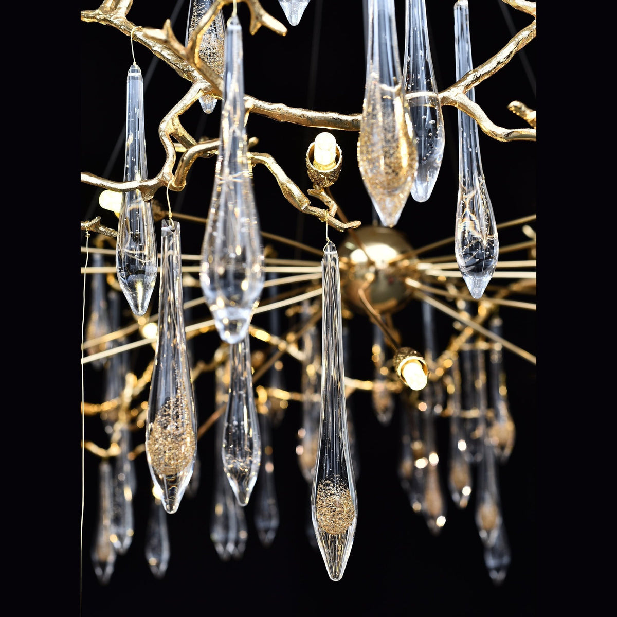 Dawn Teardrop Branch Brass Round Chandelier - Zelno Lighting