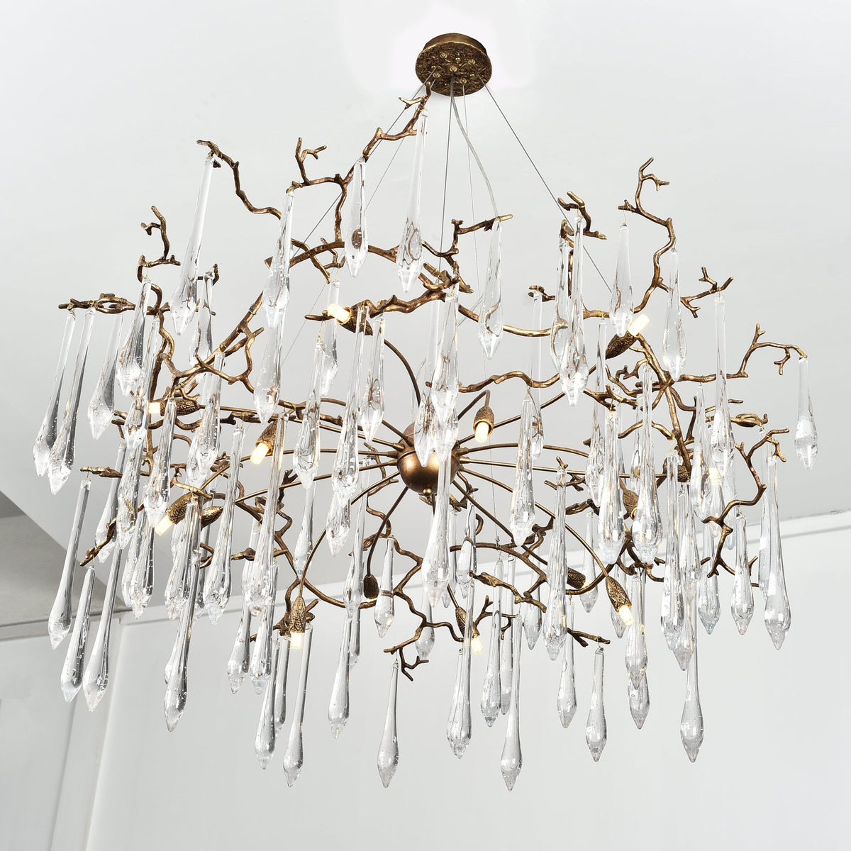 Dawn Teardrop Branch Brass Round Chandelier - Zelno Lighting