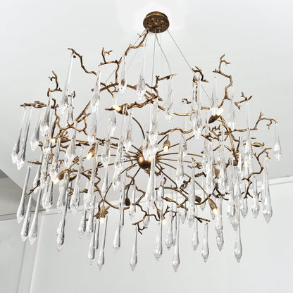 Dawn Teardrop Branch Brass Round Chandelier - Zelno Lighting