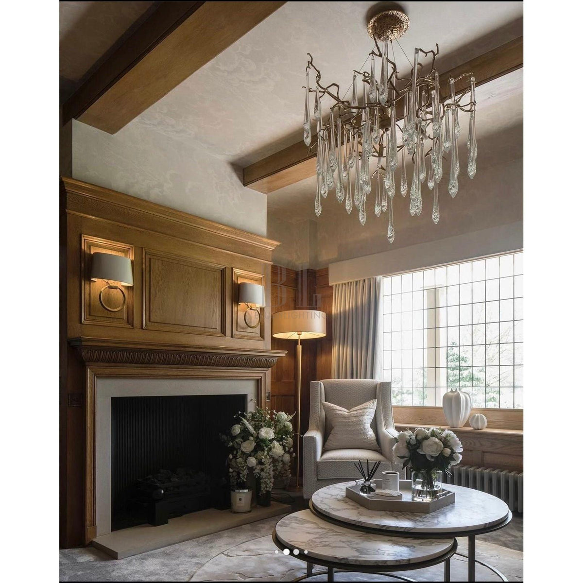 Dawn Teardrop Branch Brass Round Chandelier - Zelno Lighting
