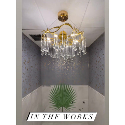 Dawn Teardrop Branch Brass Round Chandelier - Zelno Lighting
