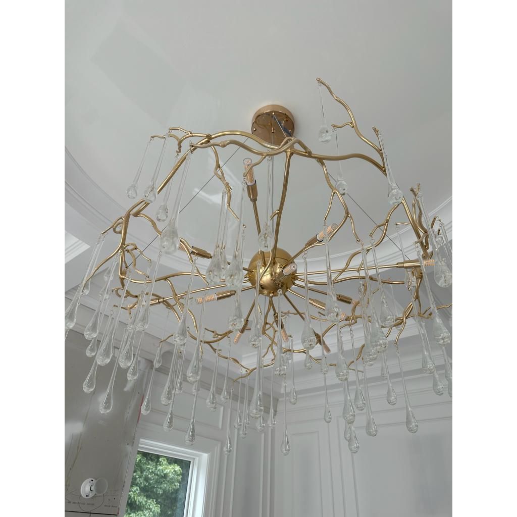 Dawn Teardrop Branch Brass Round Chandelier - Zelno Lighting