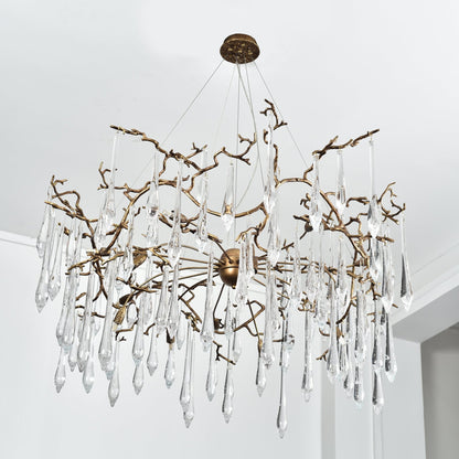 Dawn Teardrop Branch Brass Round Chandelier - Zelno Lighting
