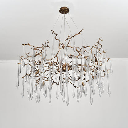 Dawn Teardrop Branch Brass Round Chandelier - Zelno Lighting
