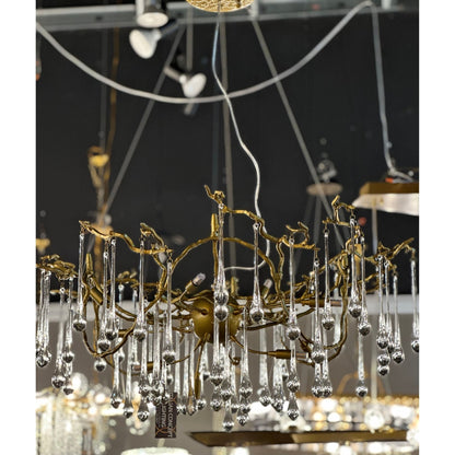 Dawn Teardrop Branch Brass Round Chandelier - Zelno Lighting