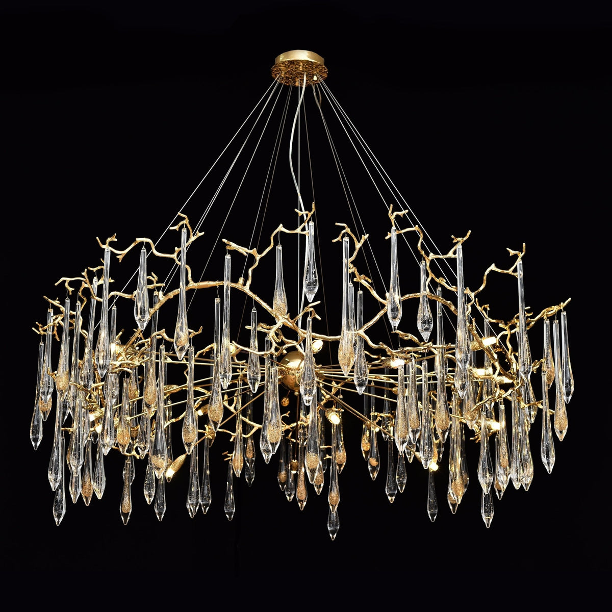 Dawn Teardrop Branch Brass Round Chandelier - Zelno Lighting