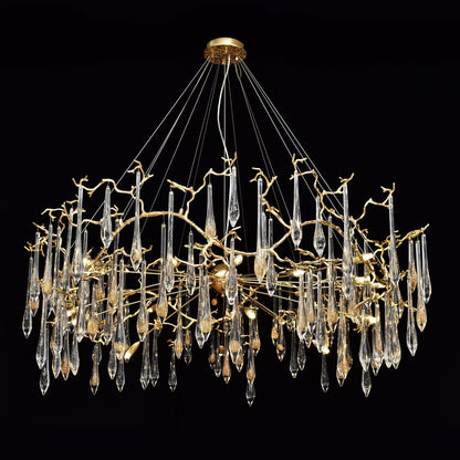 Dawn Teardrop Branch Brass Round Chandelier - Zelno Lighting