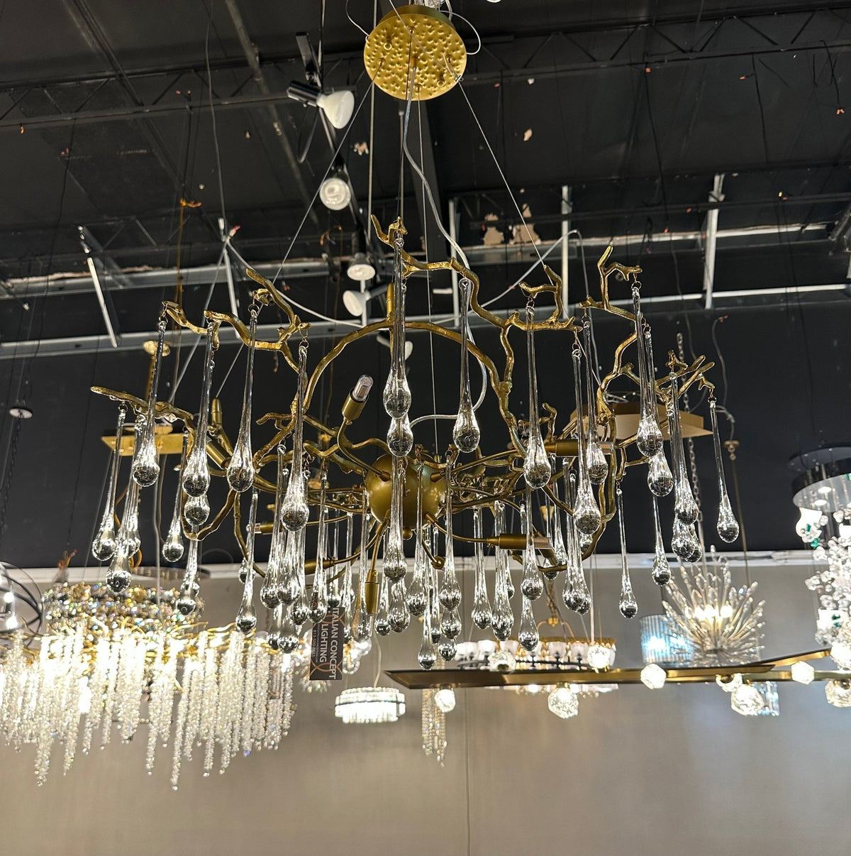 Dawn Teardrop Branch Brass Round Chandelier - Zelno Lighting
