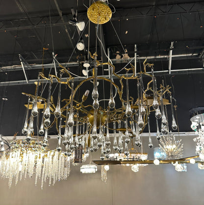 Dawn Teardrop Branch Brass Round Chandelier - Zelno Lighting