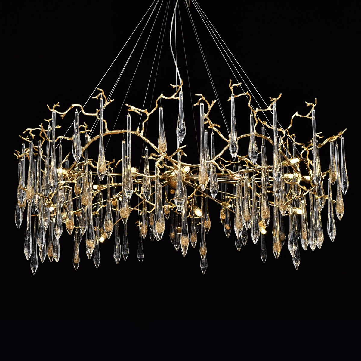 Dawn Teardrop Branch Brass Round Chandelier - Zelno Lighting