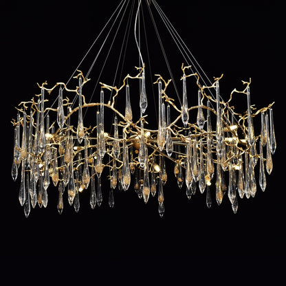 Dawn Teardrop Branch Brass Round Chandelier - Zelno Lighting