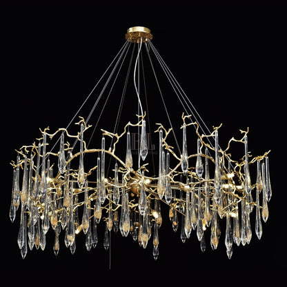 Dawn Teardrop Branch Brass Round Chandelier - Zelno Lighting