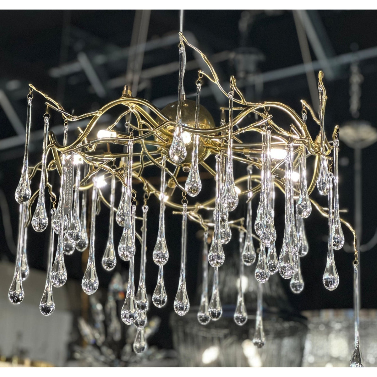 Dawn Teardrop Branch Brass Round Chandelier - Zelno Lighting