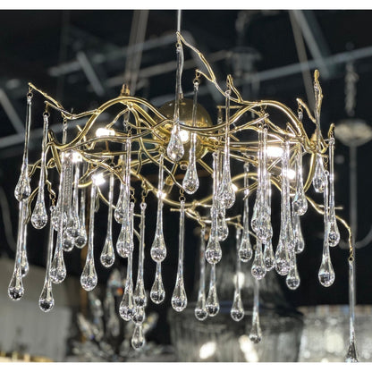Dawn Teardrop Branch Brass Round Chandelier - Zelno Lighting