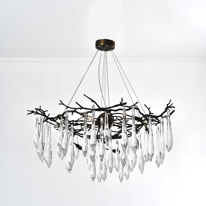 Dawn Teardrop Branch Brass Round Chandelier - Zelno Lighting