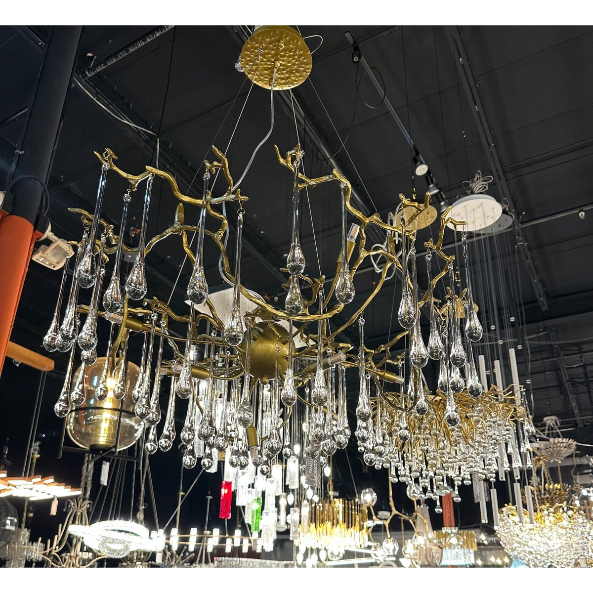 Dawn Teardrop Branch Brass Round Chandelier - Zelno Lighting
