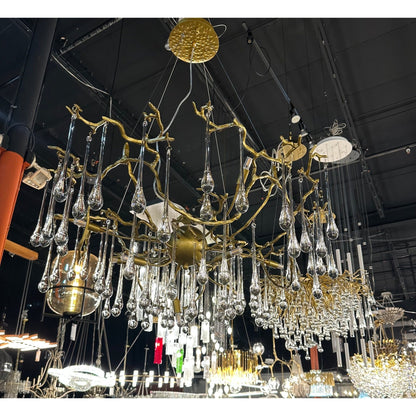 Dawn Teardrop Branch Brass Round Chandelier - Zelno Lighting