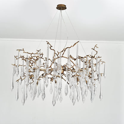 Dawn Teardrop Branch Brass Round Chandelier - Zelno Lighting