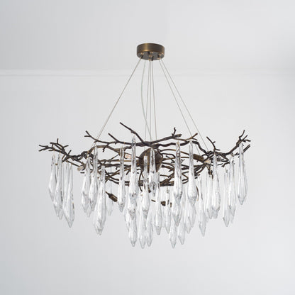 Dawn Teardrop Branch Brass Round Chandelier - Zelno Lighting