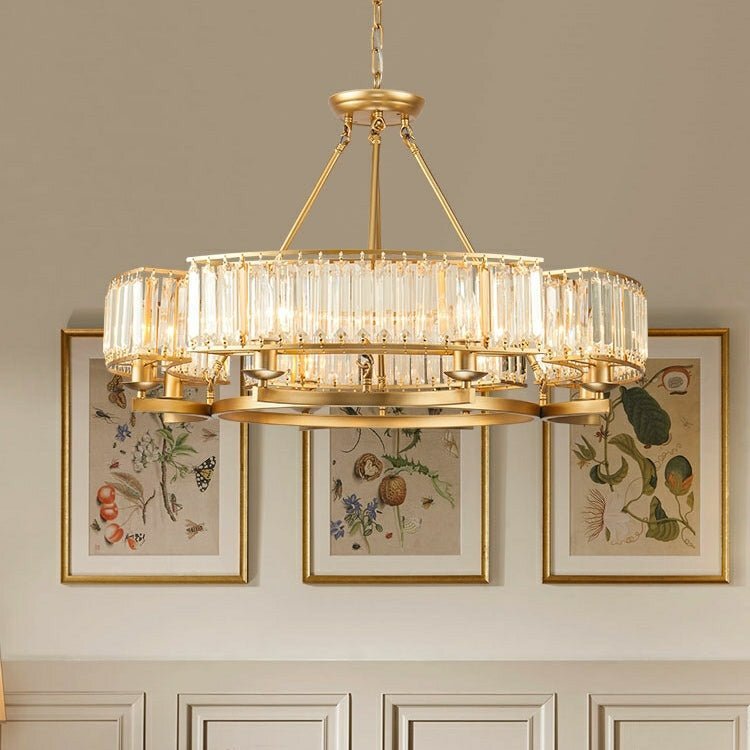 Decorative 6/ 8/ 10/ 12-Light Crystal Ceiling Chandelier Triangular Prism Island Light Fixture Metal Shade for Living Room - Zelno Lighting