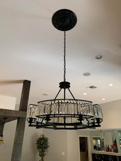 Decorative 6/ 8/ 10/ 12-Light Crystal Ceiling Chandelier Triangular Prism Island Light Fixture Metal Shade for Living Room - Zelno Lighting