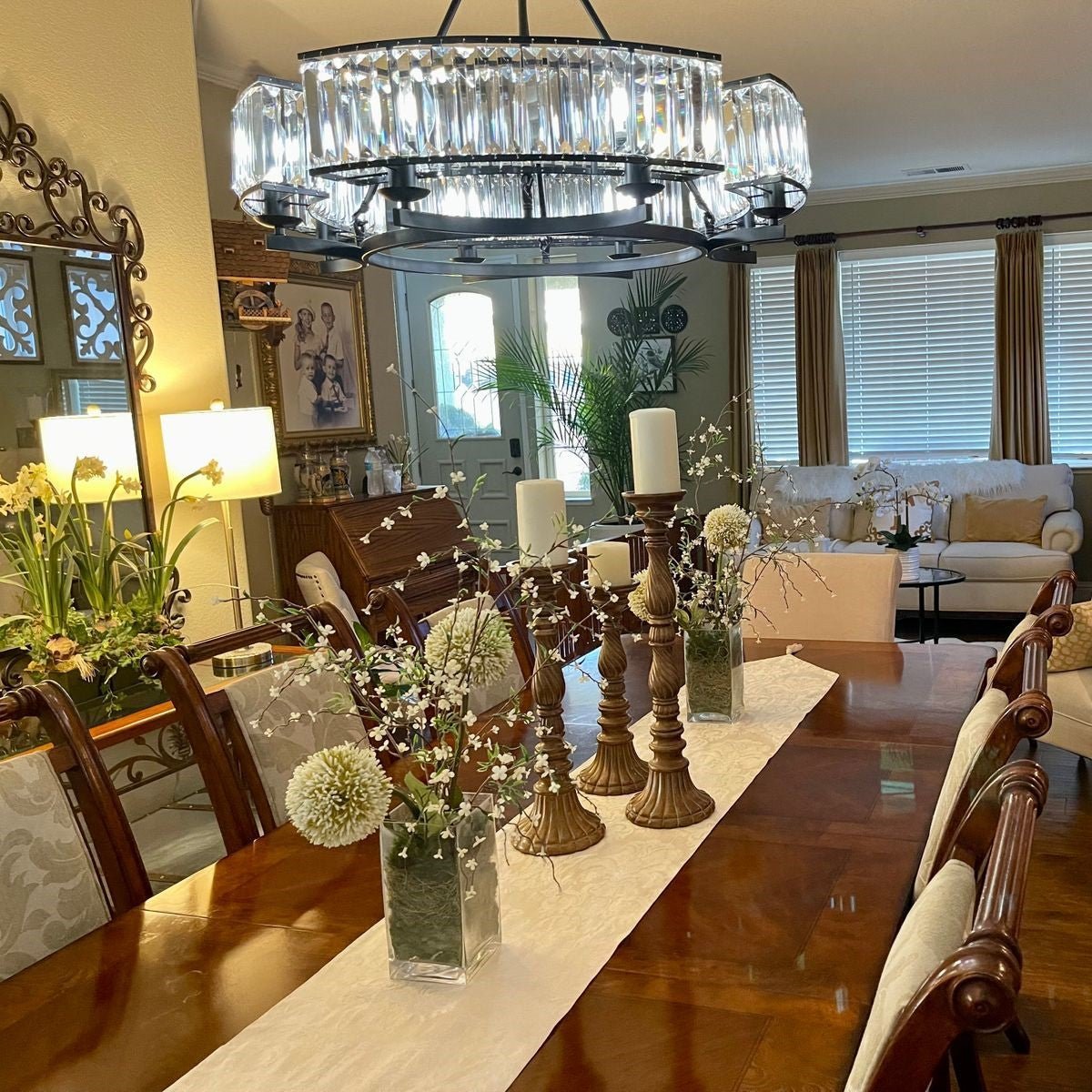 Decorative 6/ 8/ 10/ 12-Light Crystal Ceiling Chandelier Triangular Prism Island Light Fixture Metal Shade for Living Room - Zelno Lighting