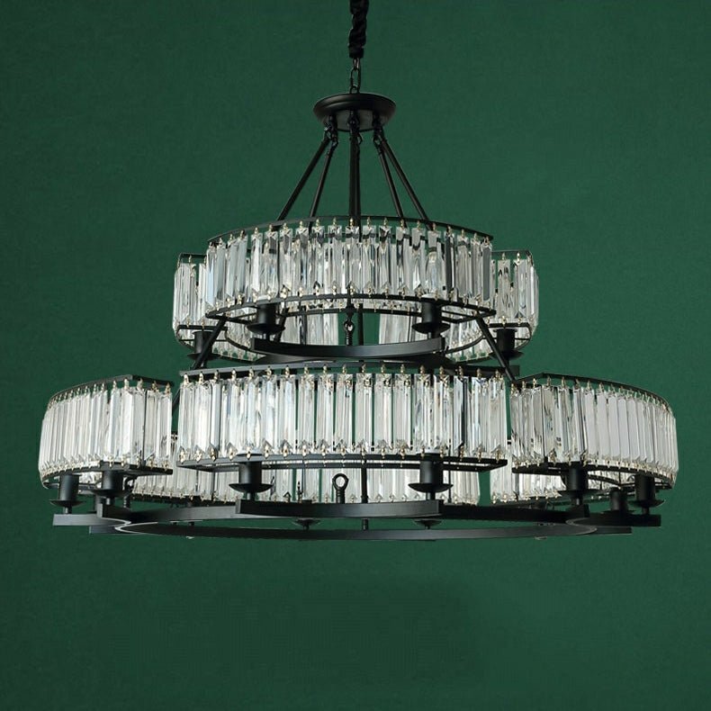 Decorative 6/ 8/ 10/ 12-Light Crystal Ceiling Chandelier Triangular Prism Island Light Fixture Metal Shade for Living Room - Zelno Lighting