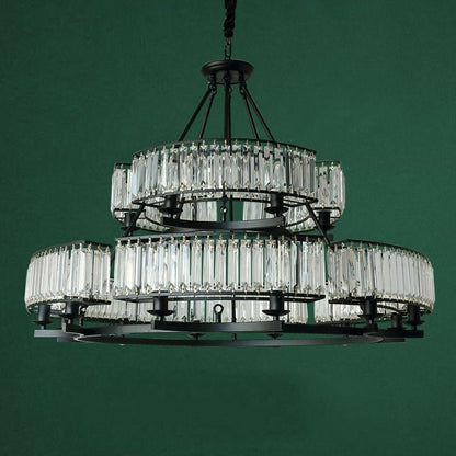 Decorative 6/ 8/ 10/ 12-Light Crystal Ceiling Chandelier Triangular Prism Island Light Fixture Metal Shade for Living Room - Zelno Lighting