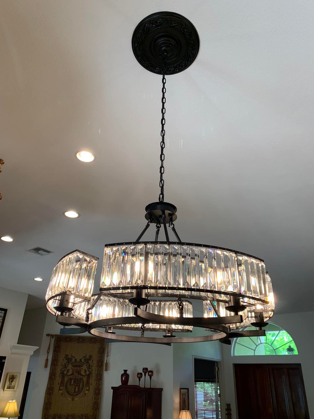 Decorative 6/ 8/ 10/ 12-Light Crystal Ceiling Chandelier Triangular Prism Island Light Fixture Metal Shade for Living Room - Zelno Lighting