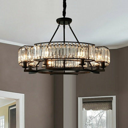Decorative 6/ 8/ 10/ 12-Light Crystal Ceiling Chandelier Triangular Prism Island Light Fixture Metal Shade for Living Room - Zelno Lighting