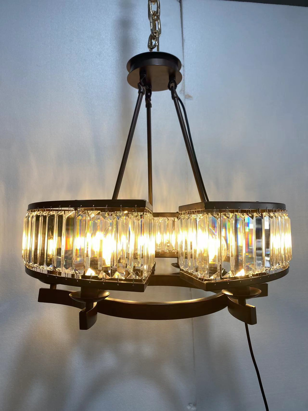 Decorative 6/ 8/ 10/ 12-Light Crystal Ceiling Chandelier Triangular Prism Island Light Fixture Metal Shade for Living Room - Zelno Lighting