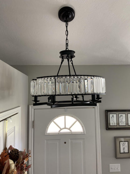 Decorative 6/ 8/ 10/ 12-Light Crystal Ceiling Chandelier Triangular Prism Island Light Fixture Metal Shade for Living Room - Zelno Lighting