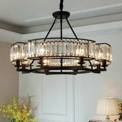 Decorative 6/ 8/ 10/ 12-Light Crystal Ceiling Chandelier Triangular Prism Island Light Fixture Metal Shade for Living Room - Zelno Lighting