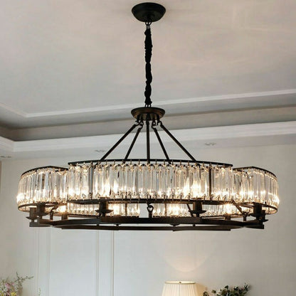 Decorative 6/ 8/ 10/ 12-Light Crystal Ceiling Chandelier Triangular Prism Island Light Fixture Metal Shade for Living Room - Zelno Lighting