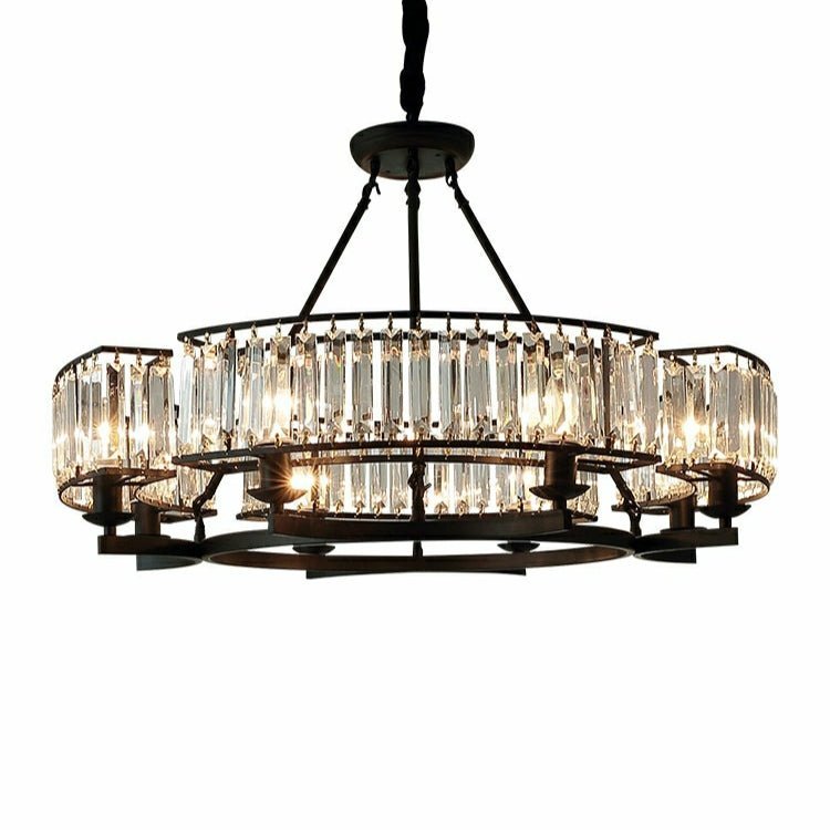Decorative 6/ 8/ 10/ 12-Light Crystal Ceiling Chandelier Triangular Prism Island Light Fixture Metal Shade for Living Room - Zelno Lighting