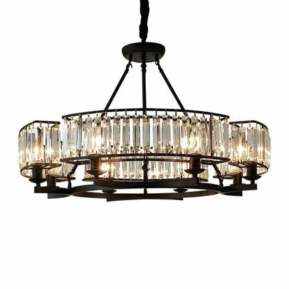 Decorative 6/ 8/ 10/ 12-Light Crystal Ceiling Chandelier Triangular Prism Island Light Fixture Metal Shade for Living Room - Zelno Lighting