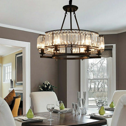 Decorative 6/ 8/ 10/ 12-Light Crystal Ceiling Chandelier Triangular Prism Island Light Fixture Metal Shade for Living Room - Zelno Lighting