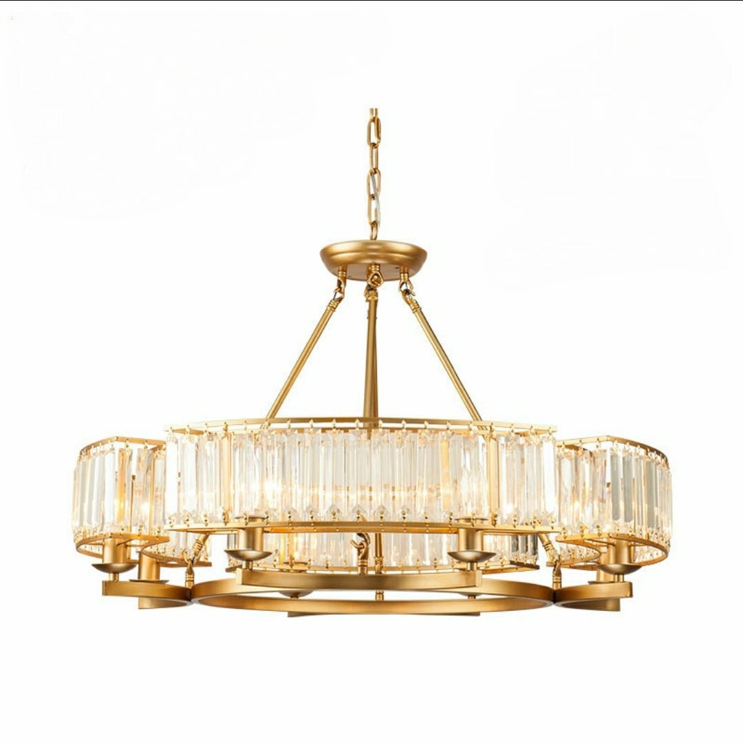 Decorative 6/ 8/ 10/ 12-Light Crystal Ceiling Chandelier Triangular Prism Island Light Fixture Metal Shade for Living Room - Zelno Lighting