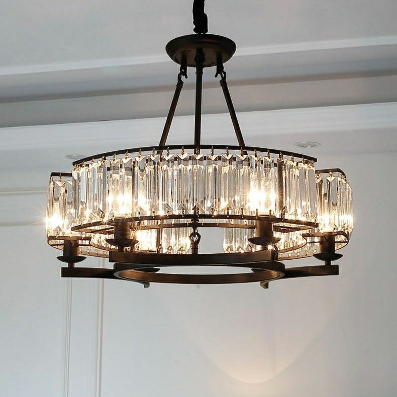 Decorative 6/ 8/ 10/ 12-Light Crystal Ceiling Chandelier Triangular Prism Island Light Fixture Metal Shade for Living Room - Zelno Lighting
