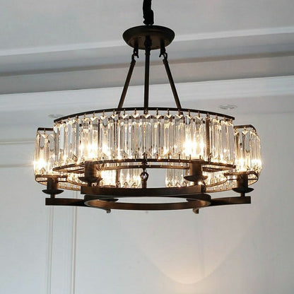 Decorative 6/ 8/ 10/ 12-Light Crystal Ceiling Chandelier Triangular Prism Island Light Fixture Metal Shade for Living Room - Zelno Lighting