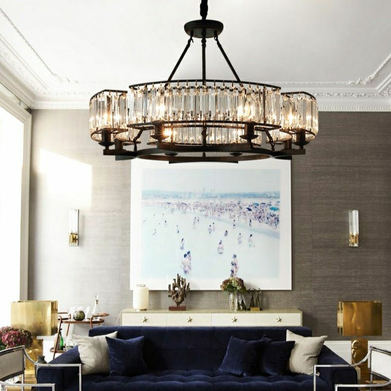 Decorative 6/ 8/ 10/ 12-Light Crystal Ceiling Chandelier Triangular Prism Island Light Fixture Metal Shade for Living Room - Zelno Lighting