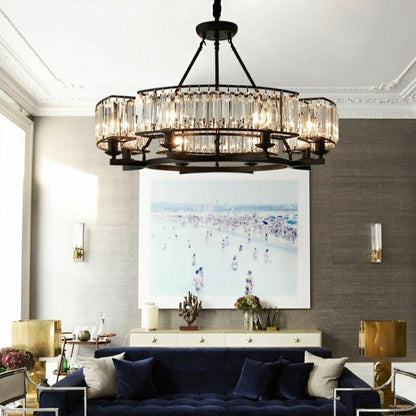 Decorative 6/ 8/ 10/ 12-Light Crystal Ceiling Chandelier Triangular Prism Island Light Fixture Metal Shade for Living Room - Zelno Lighting