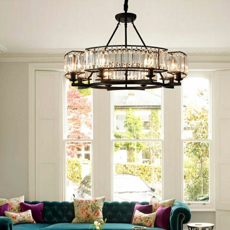Decorative 6/ 8/ 10/ 12-Light Crystal Ceiling Chandelier Triangular Prism Island Light Fixture Metal Shade for Living Room - Zelno Lighting