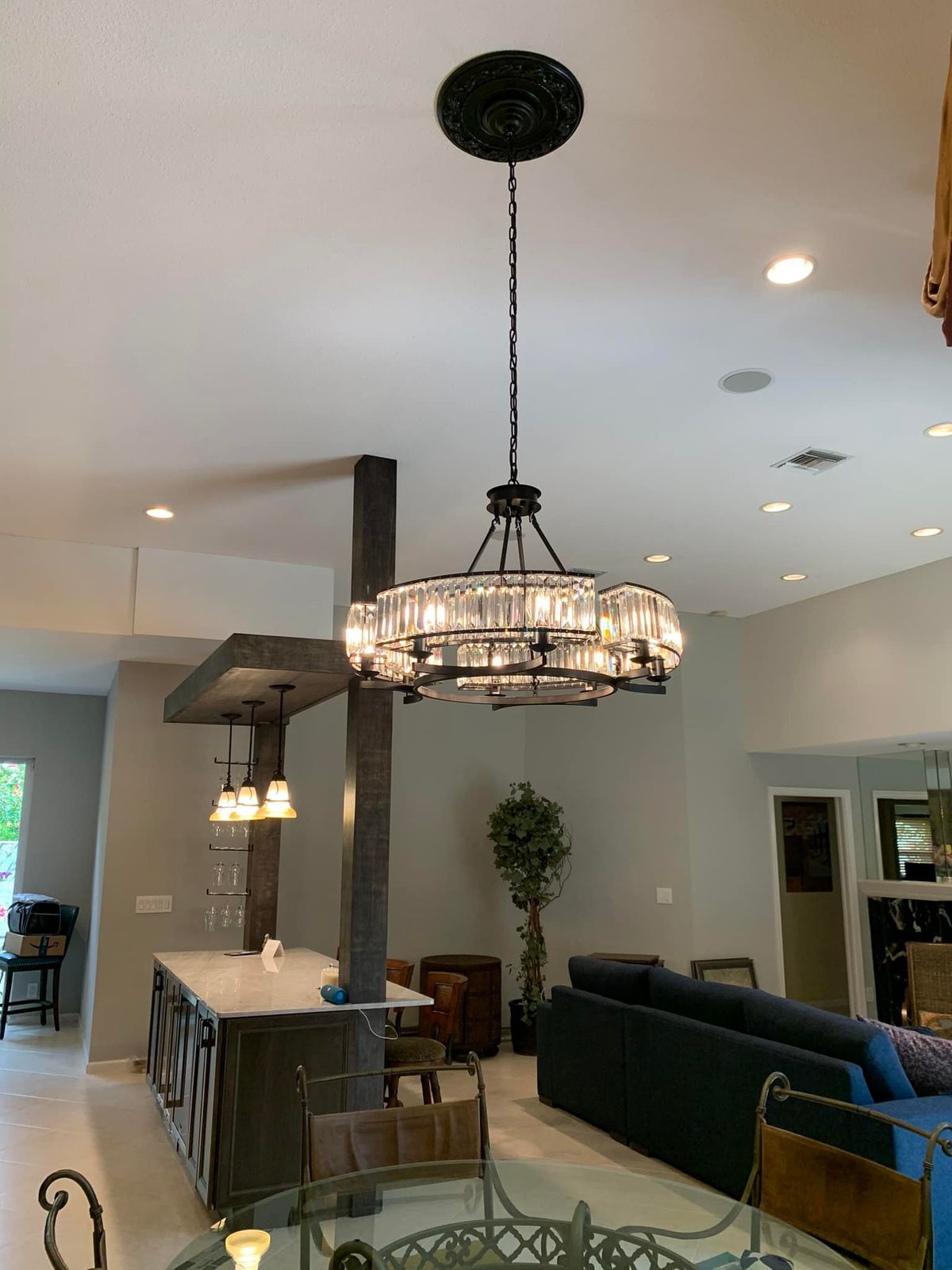 Decorative 6/ 8/ 10/ 12-Light Crystal Ceiling Chandelier Triangular Prism Island Light Fixture Metal Shade for Living Room - Zelno Lighting