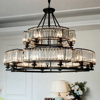 Decorative 6/ 8/ 10/ 12-Light Crystal Ceiling Chandelier Triangular Prism Island Light Fixture Metal Shade for Living Room - Zelno Lighting