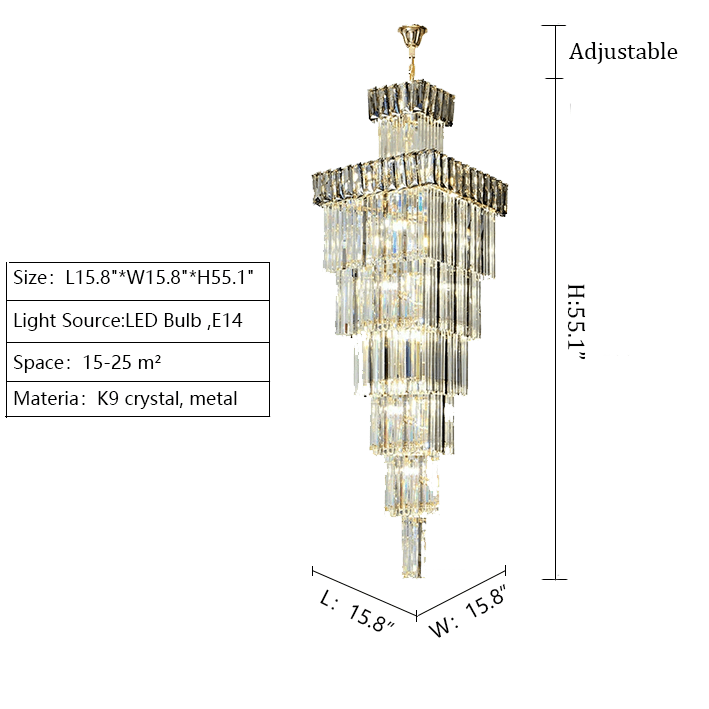 Decorative Large Vertical Crystal Staircase Chandelier Foyer Ceiling Light Fixture Lamp In Gray/ Amber Brim - Zelno Lighting