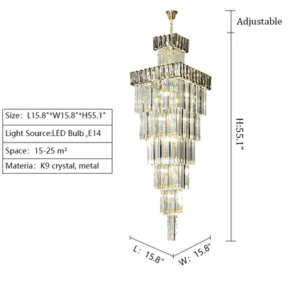 Decorative Large Vertical Crystal Staircase Chandelier Foyer Ceiling Light Fixture Lamp In Gray/ Amber Brim - Zelno Lighting