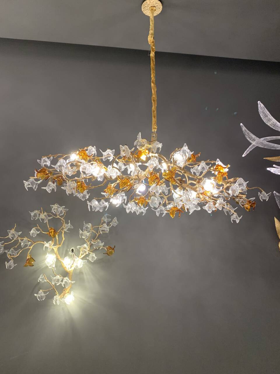 Designer Favorite Brass Branch Chandelier with Artistic Flower Glass for Dining Room Living Room and Kitchen Island - Zelno Lighting