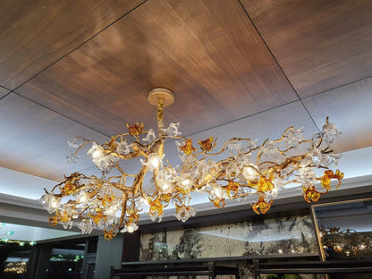 Designer Favorite Brass Branch Chandelier with Artistic Flower Glass for Dining Room Living Room and Kitchen Island - Zelno Lighting